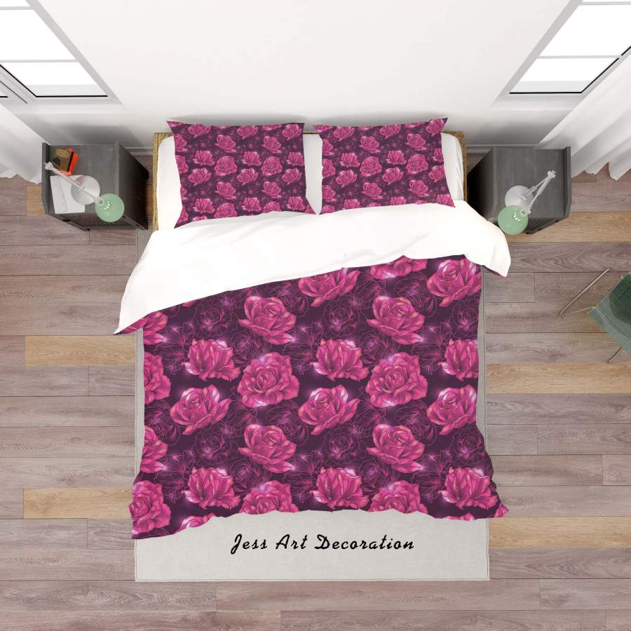 3D Pink Flowers Quilt Cover Set Bedding Set Duvet Cover Pillowcases SF115