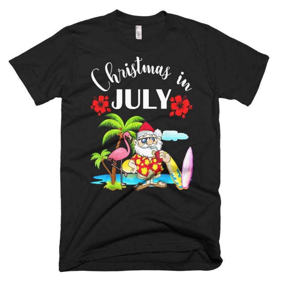 Xmas In July Shirt Flamingo And Hawaiian Luau Costume Christmas T-shirt