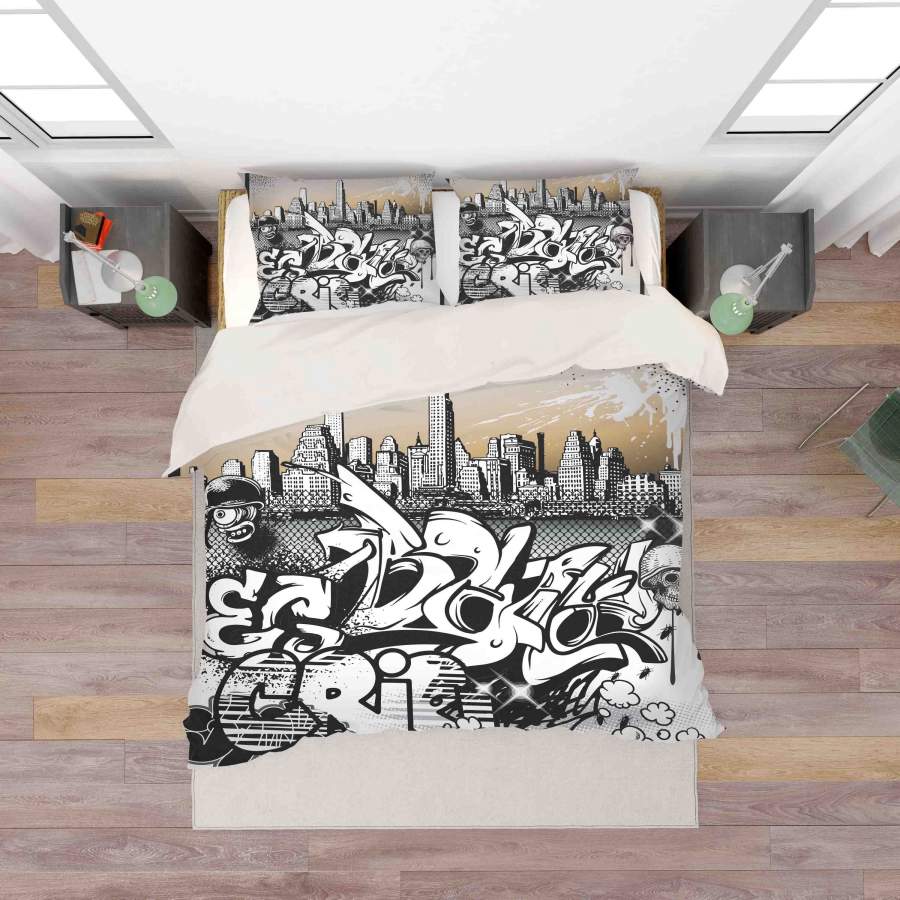 3D City Building Graffiti Quilt Cover Set Bedding Set Duvet Cover Pillowcases SF082