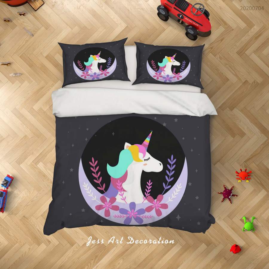 3D Moon Floral Unicorn Quilt Cover Set Bedding Set Duvet Cover Pillowcases SF245