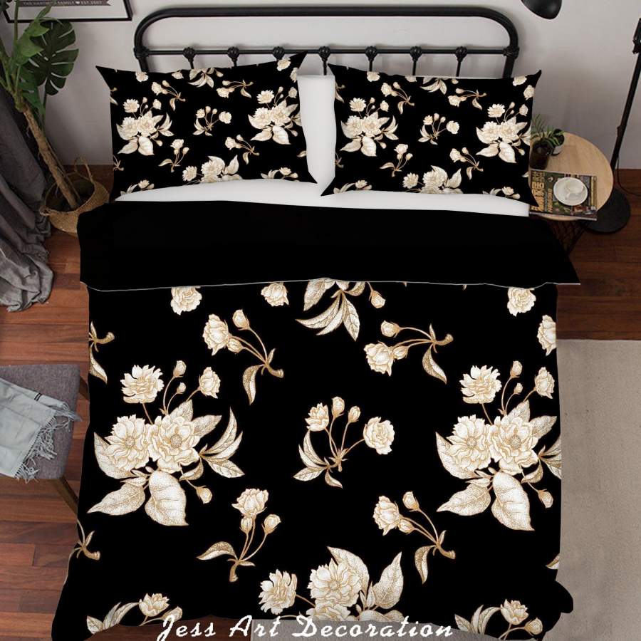 3D White Floral Black Quilt Cover Set Bedding Set Pillowcases 15