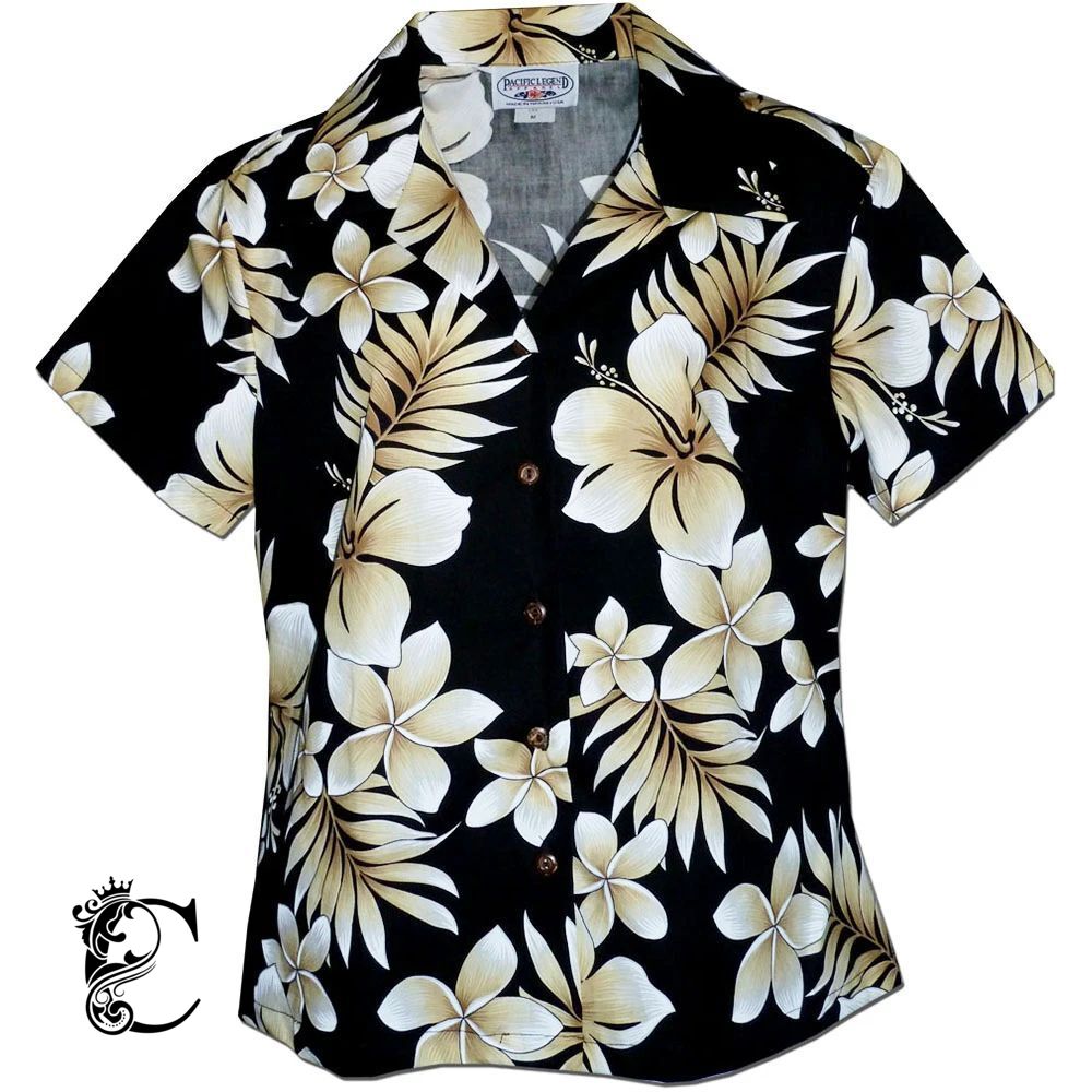 Tropic Fever Black Fitted Women’S Hawaiian Shirt