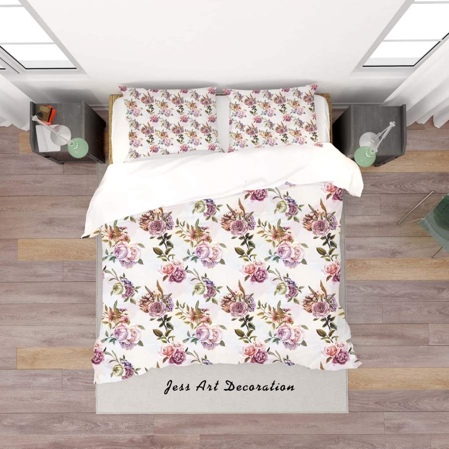 3D White Floral Quilt Cover Set Bedding Set Duvet Cover Pillowcases SF98