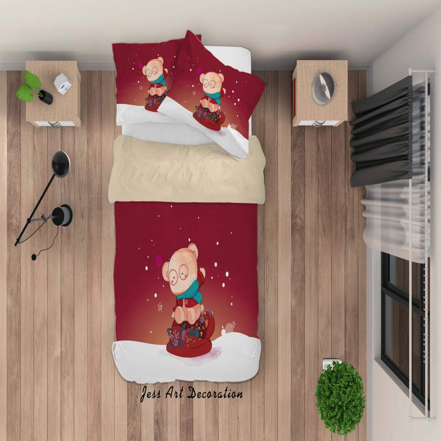 3D Red Bear Cup Quilt Cover Set Bedding Set Duvet Cover Pillowcases SF63