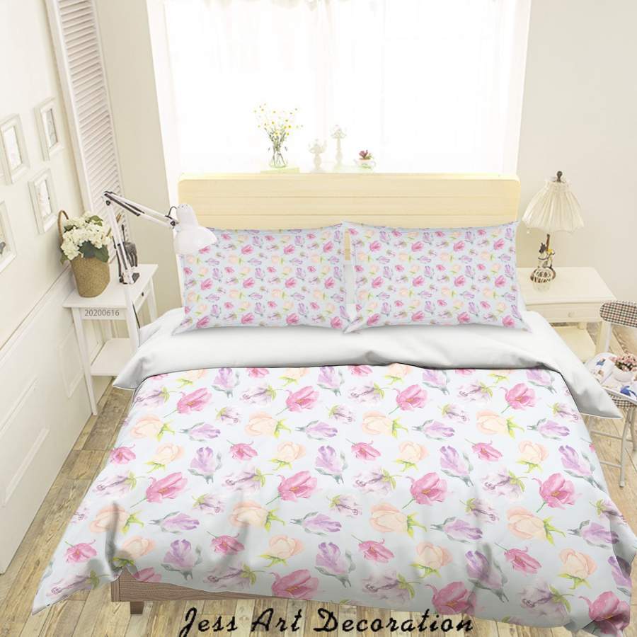 3D Blue Pink Purple Yellow Floral Quilt Cover Set Bedding Set Duvet Cover Pillowcases SF15