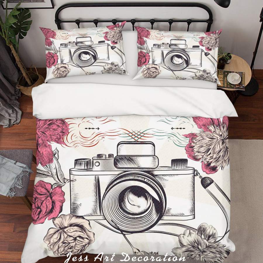 3D Camera Floral Quilt Cover Set Bedding Set Duvet Cover Pillowcases SF97