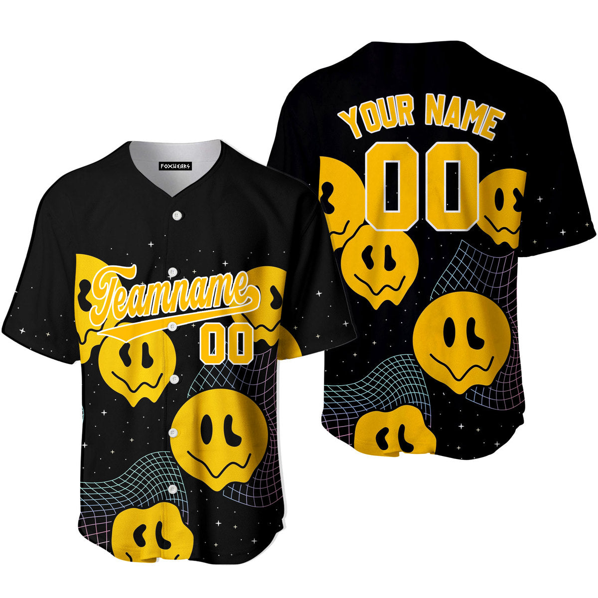 Personalized Psychedelic Smiley Hippie Yellow White Baseball Tee Jersey