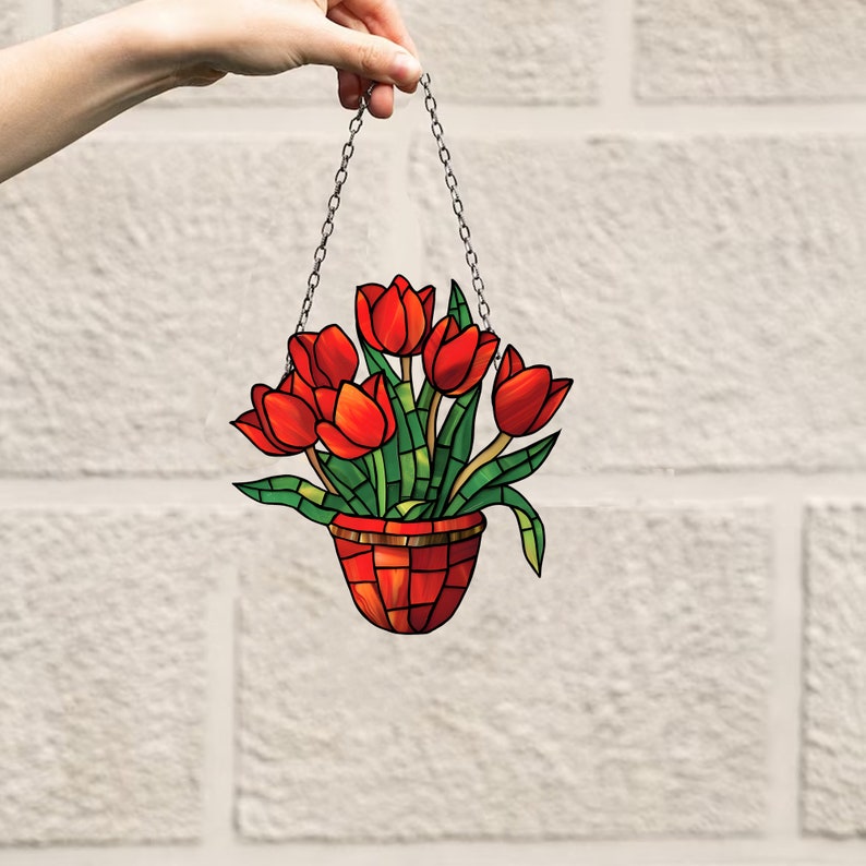 Tulip Red Flowers – Gift For Friends, Family Members – Window Hanging Suncatcher Ornament