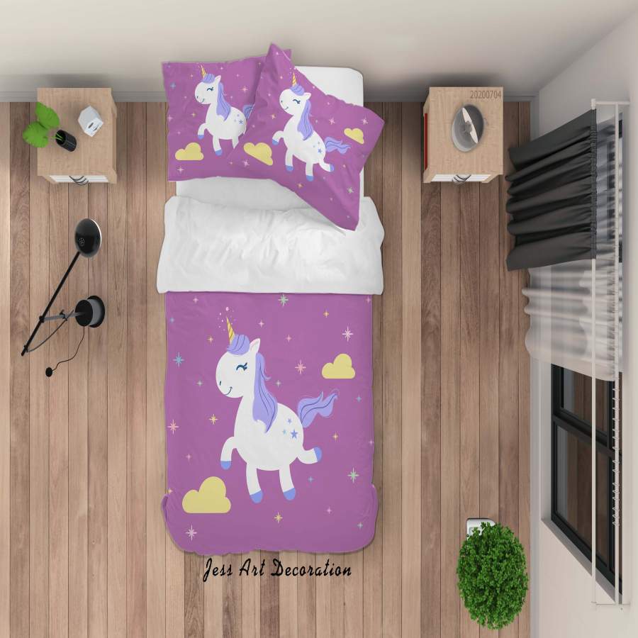 3D Purple Unicorn Quilt Cover Set Bedding Set Duvet Cover Pillowcases SF03