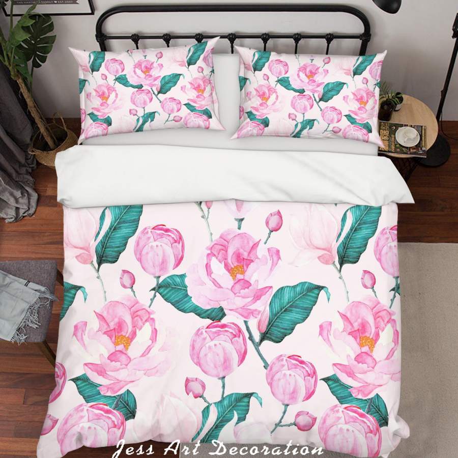 3D Pink Watercolor Floral Quilt Cover Set Bedding Set Pillowcases SF41