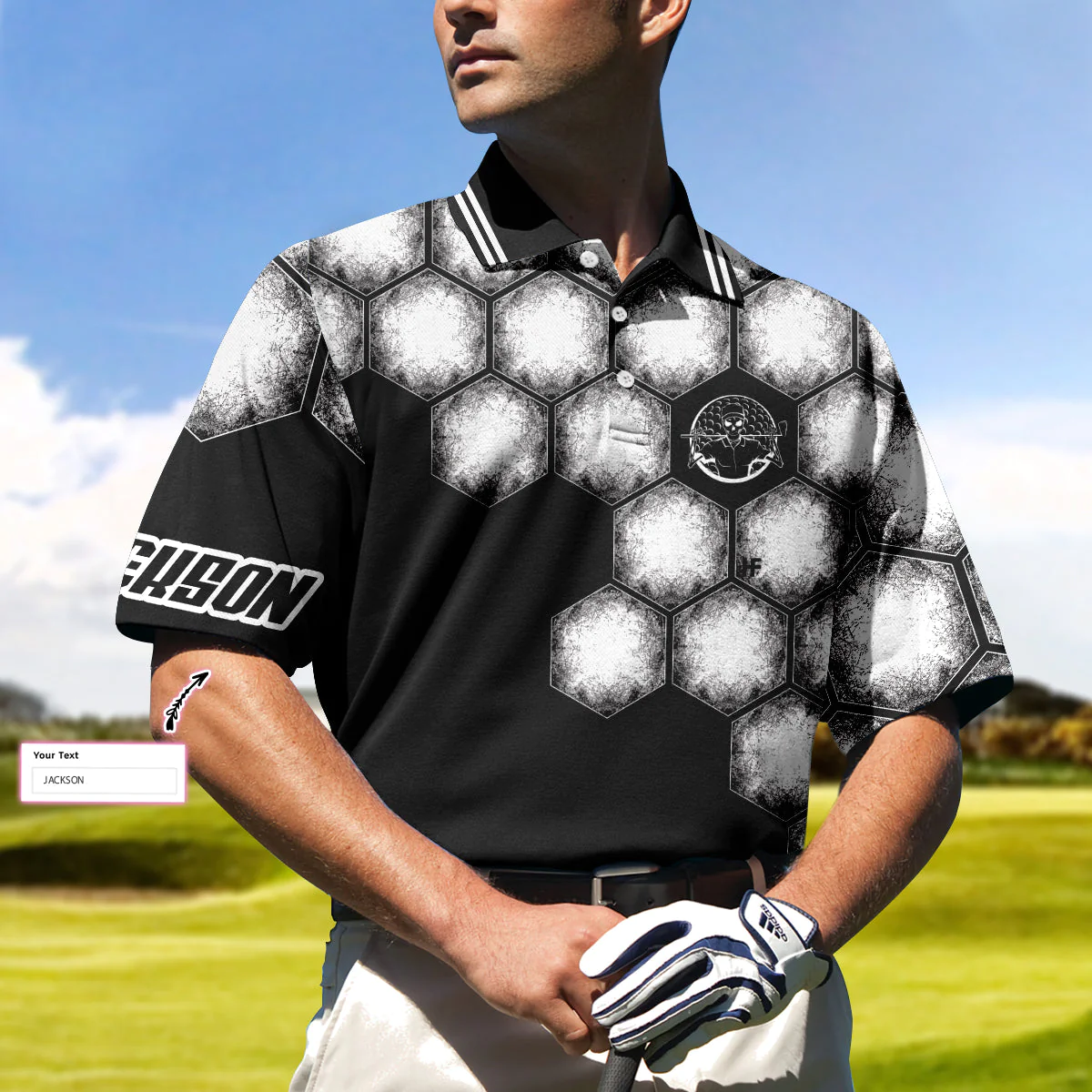 Personalized Golf Ball Black White Polo Shirt