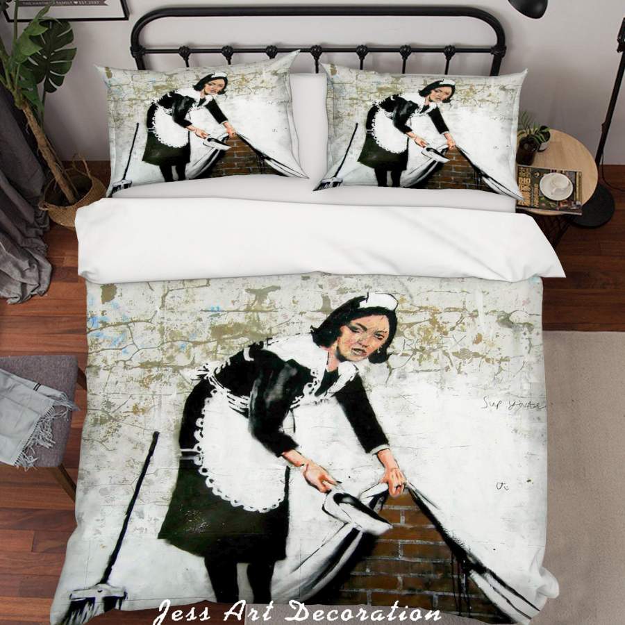 3D Brick Wall Banksy Figure Maidservant Quilt Cover Set Bedding Set Duvet Cover Pillowcases  ZY D78