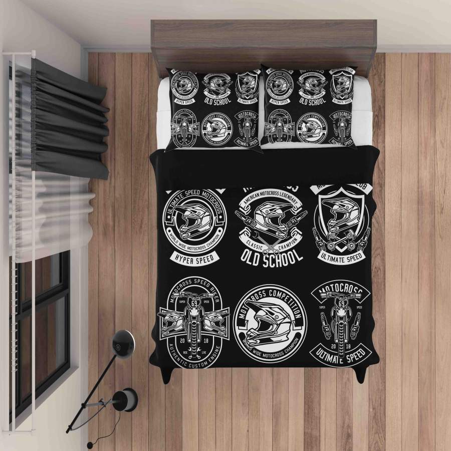 3D Motocross Badge Dark Quilt Cover Set Bedding Set Pillowcases LQH A031