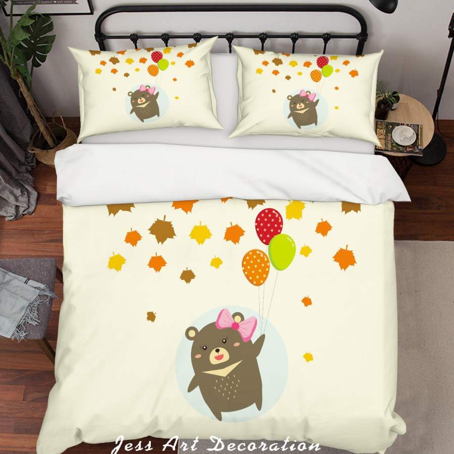 3D Bear Balloon Maple Leaves Quilt Cover Set Bedding Set Duvet Cover Pillowcases SF19