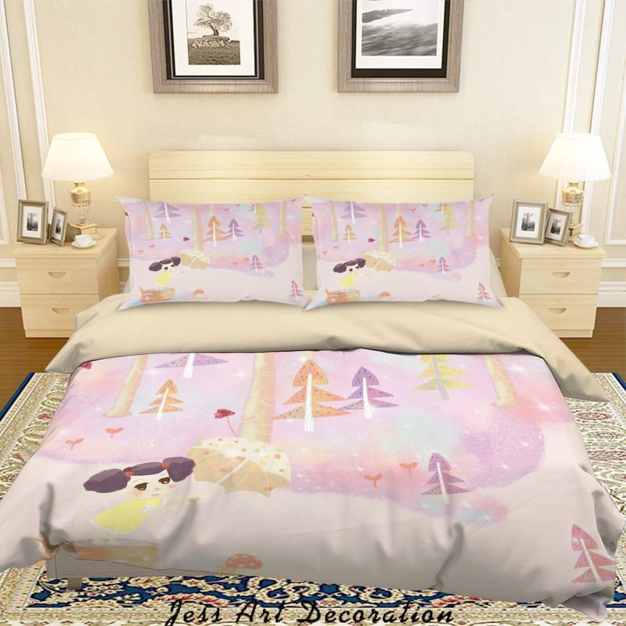 3D Cartoon Girl Forest Pink Quilt Cover Set Bedding Set Duvet Cover Pillowcases A490 LQH