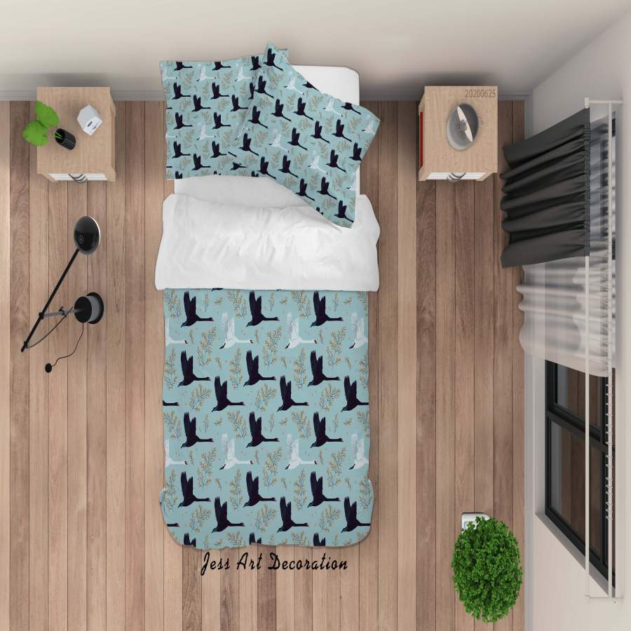 3D Green Swan Branch Quilt Cover Set Bedding Set Duvet Cover Pillowcases SF45