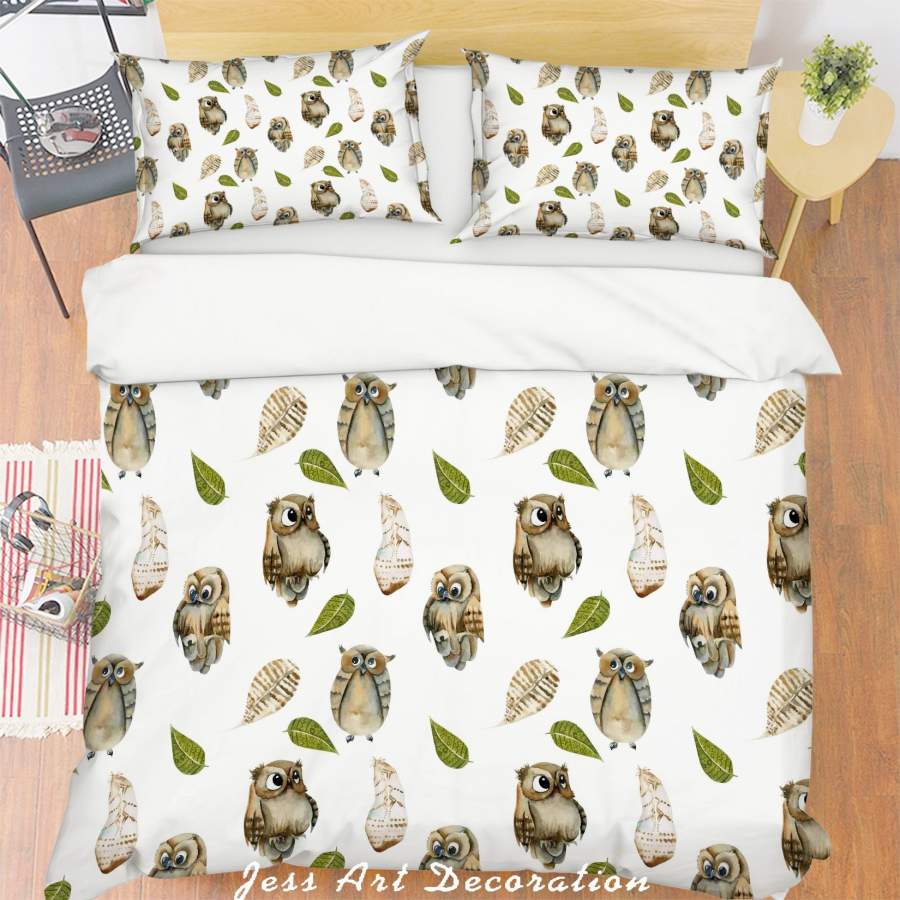 3D Owl Leaves Quilt Cover Set Bedding Set Pillowcases 136