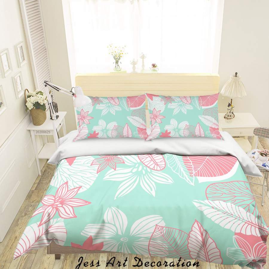 3D Green Leaves Floral Quilt Cover Set Bedding Set Duvet Cover Pillowcases SF60