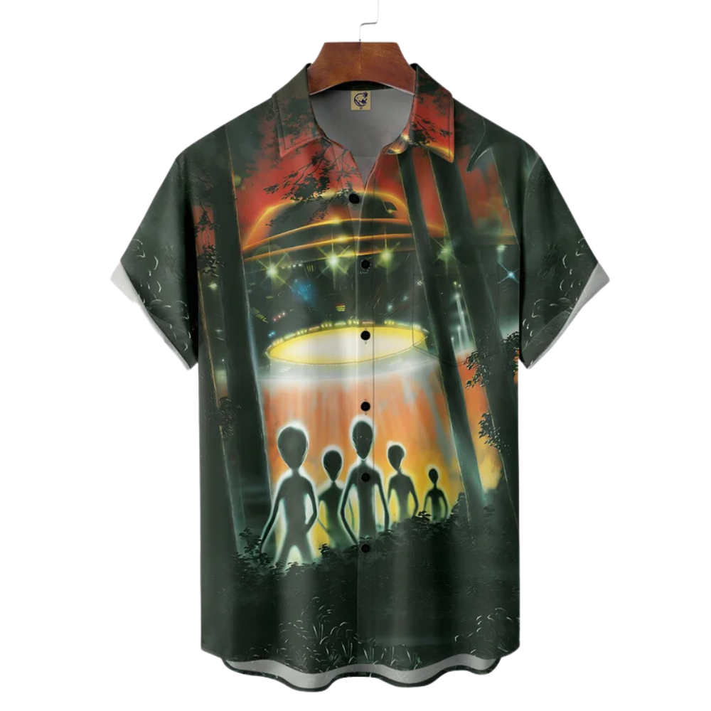 Alien Spaceship In The Darkness Hawaiian Shirt For Men And Women