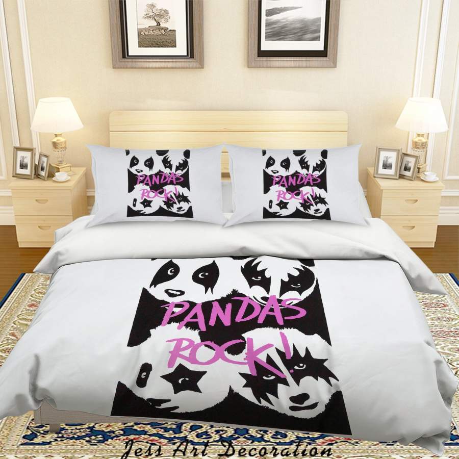 3D Pure Evil Pandas Rock Pink Letter Quilt Cover Set Bedding Set Duvet Cover Pillowcases  ZY D108