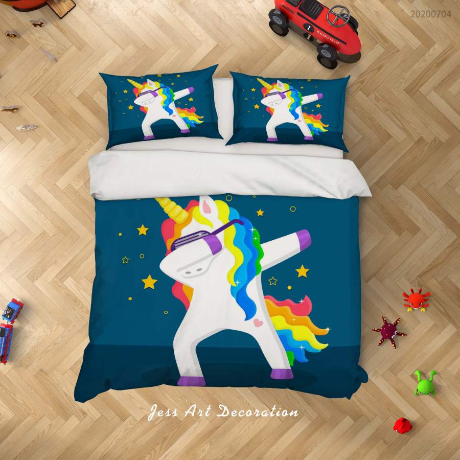 3D Dark Blue Unicorn Quilt Cover Set Bedding Set Duvet Cover Pillowcases SF159