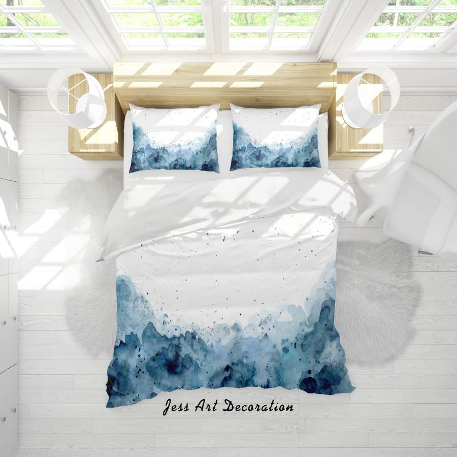 3D Watercolor Blue Pattern Quilt Cover Set Bedding Set Duvet Cover Pillowcases A370 LQH