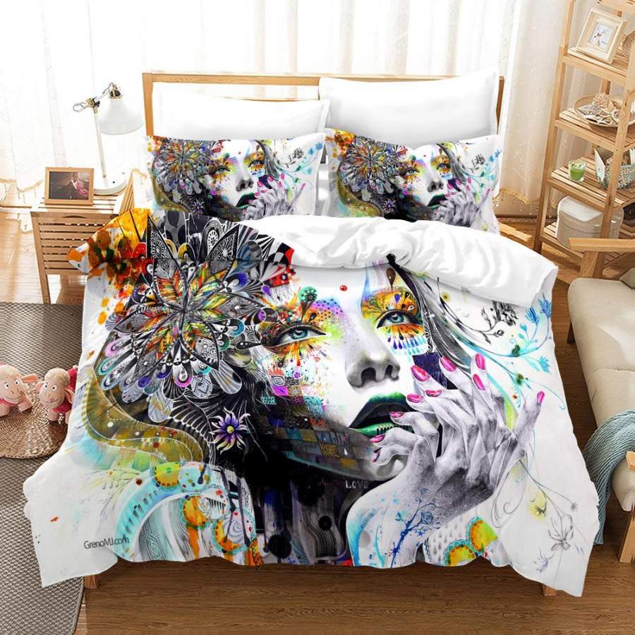 3D Colorful Woman Quilt Cover Set Bedding Set Duvet Cover Pillowcases A432 LQH