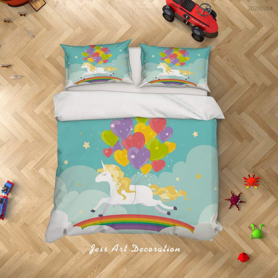 3D Green Balloon Unicorn Rainbow Quilt Cover Set Bedding Set Duvet Cover Pillowcases SF123