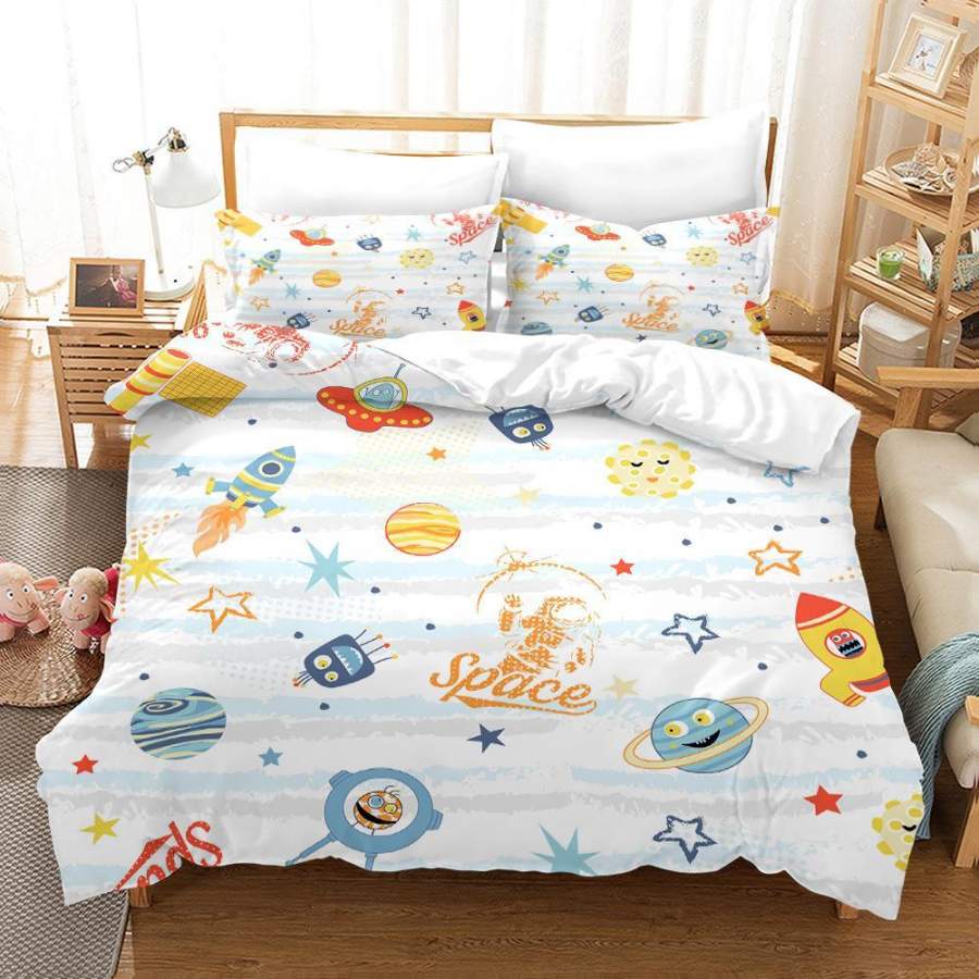 3D Satellite Spacecraft Rocket Planet Cartoon Quilt Cover Set Bedding Set Duvet Cover Pillowcases SF56