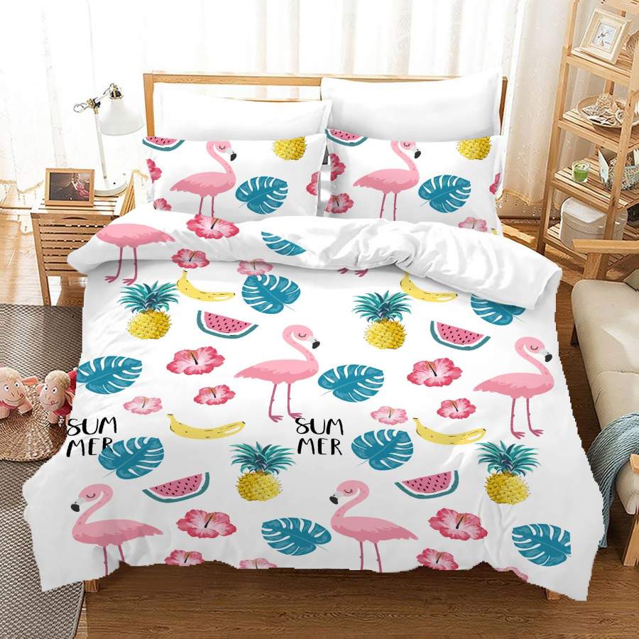 3D Flamingo Fruit Leaves Quilt Cover Set Bedding Set Duvet Cover Pillowcases A687 LQH