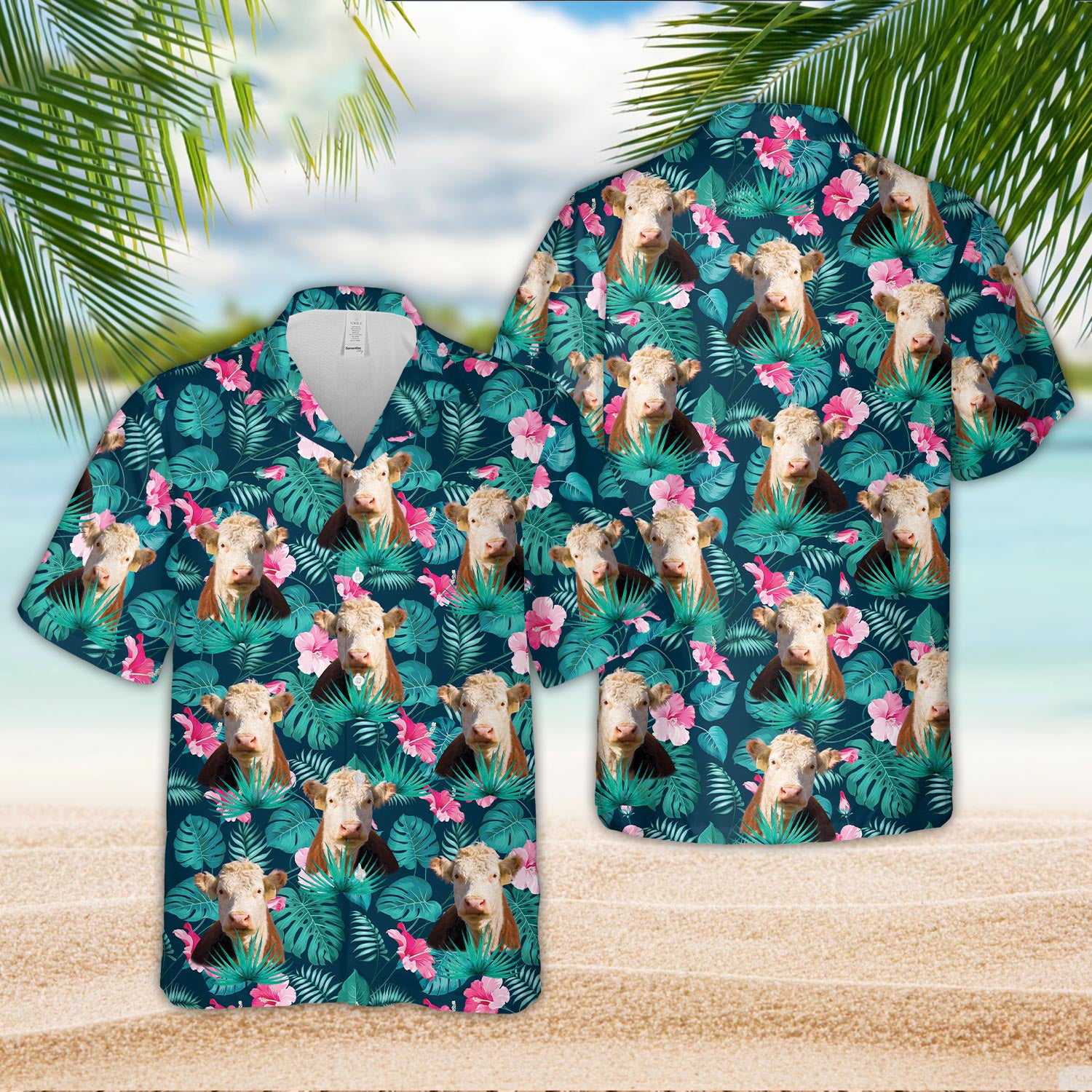 Unique Hereford Blue Floral Summer 3D Hawaiian Shirt