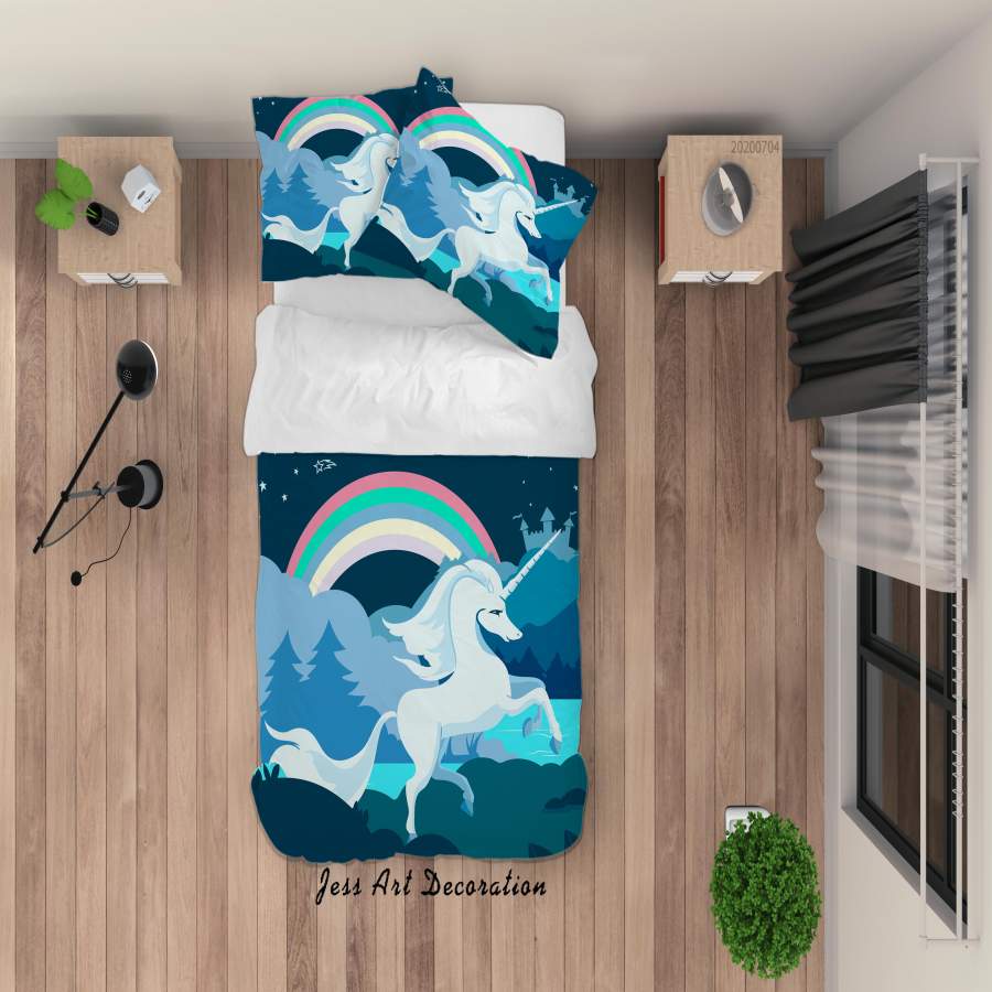 3D Castle Forest Rainbow Unicorn Quilt Cover Set Bedding Set Duvet Cover Pillowcases SF144