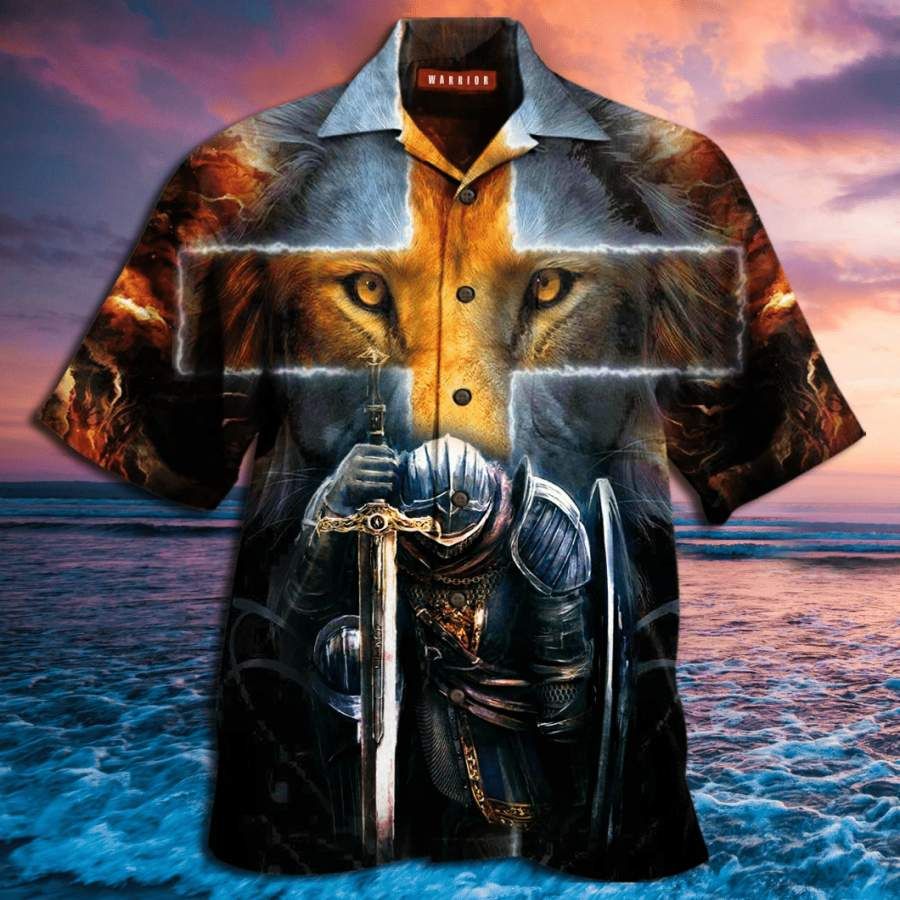 Warrior Of Christ Lion Cross Hawaiian Aloha Shirts #hl