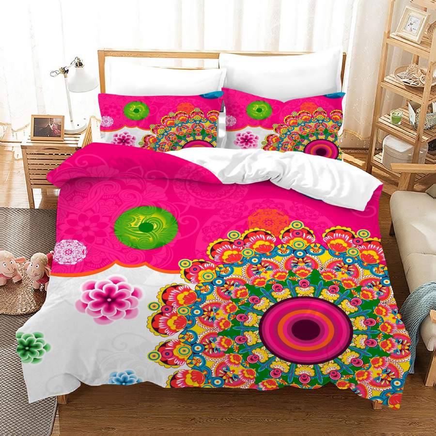 3D Colorful Medallion Floral Quilt Cover Set Bedding Set Duvet Cover Pillowcases JN 1098