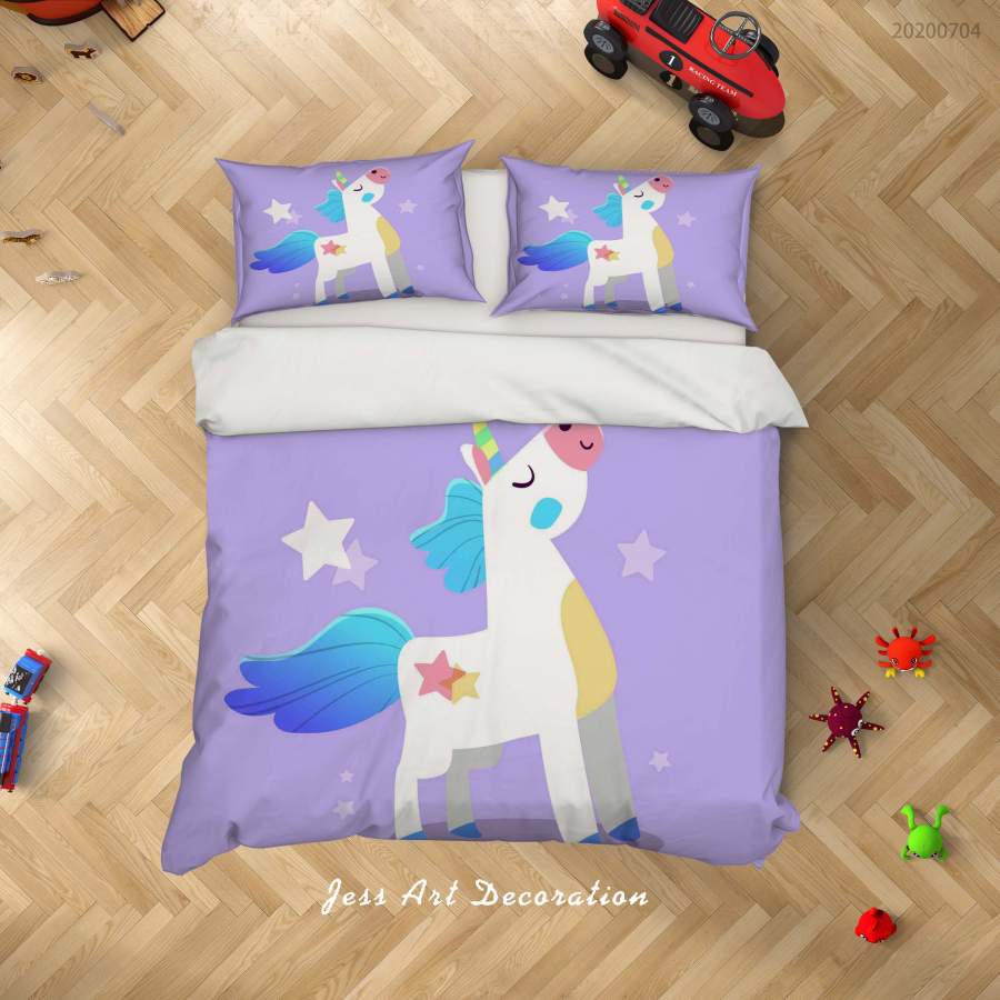 3D Purple Unicorn Quilt Cover Set Bedding Set Duvet Cover Pillowcases SF248