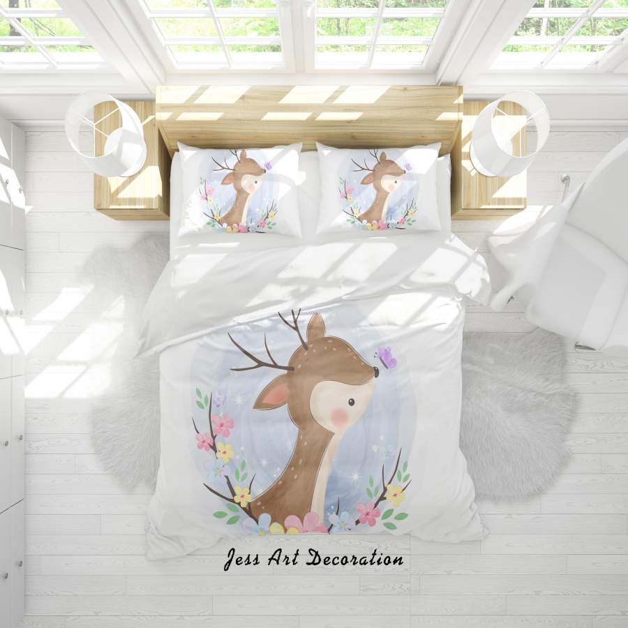 3D Elk Deer Floral Butterfly Quilt Cover Set Bedding Set Duvet Cover Pillowcases SF127