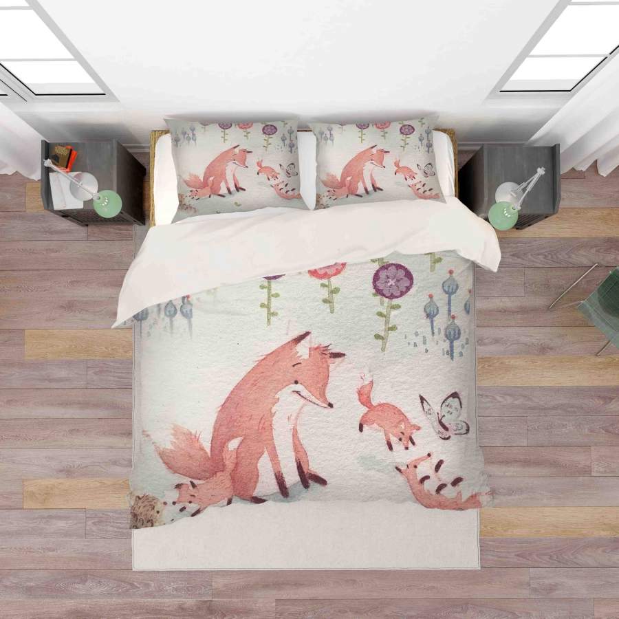 3D Watercolor Floral Fox Butterfly Quilt Cover Set Bedding Set Duvet Cover Pillowcases SF063