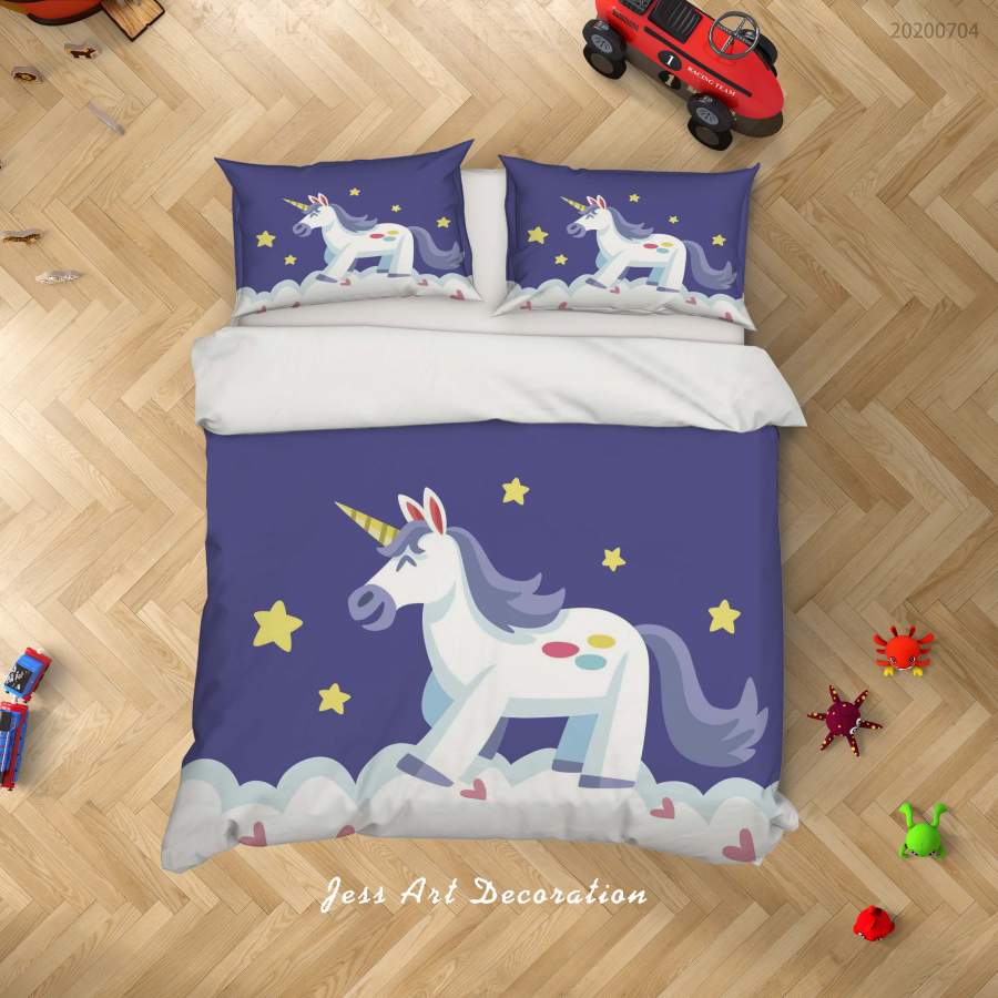 3D Blue Unicorn Quilt Cover Set Bedding Set Duvet Cover Pillowcases SF04