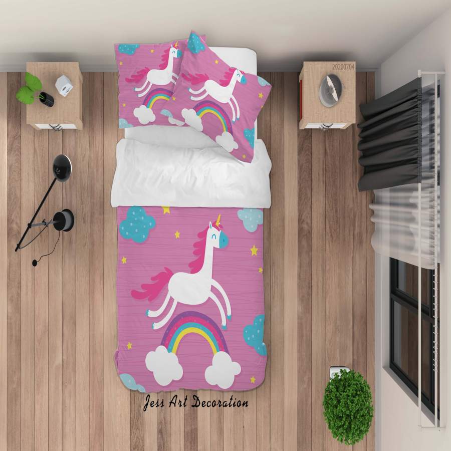 3D Pink Unicorn Rainbow Quilt Cover Set Bedding Set Duvet Cover Pillowcases SF32