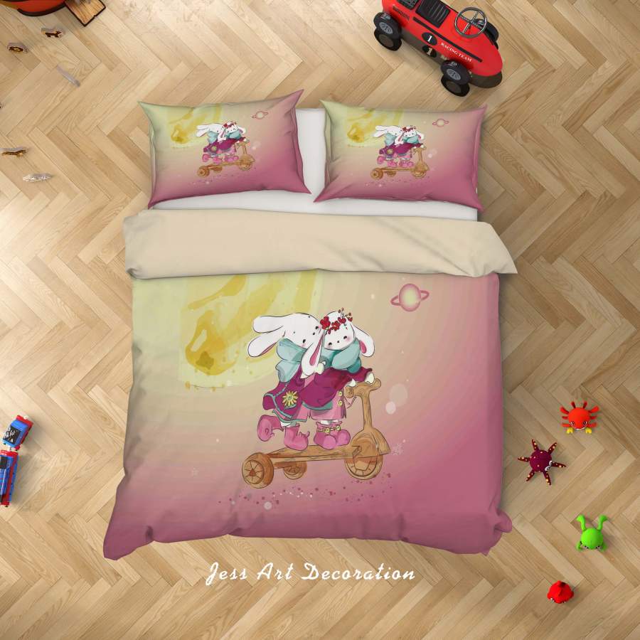 3D Cartoon Rabbit Swing Scooter Quilt Cover Set Bedding Set Duvet Cover Pillowcases SF67