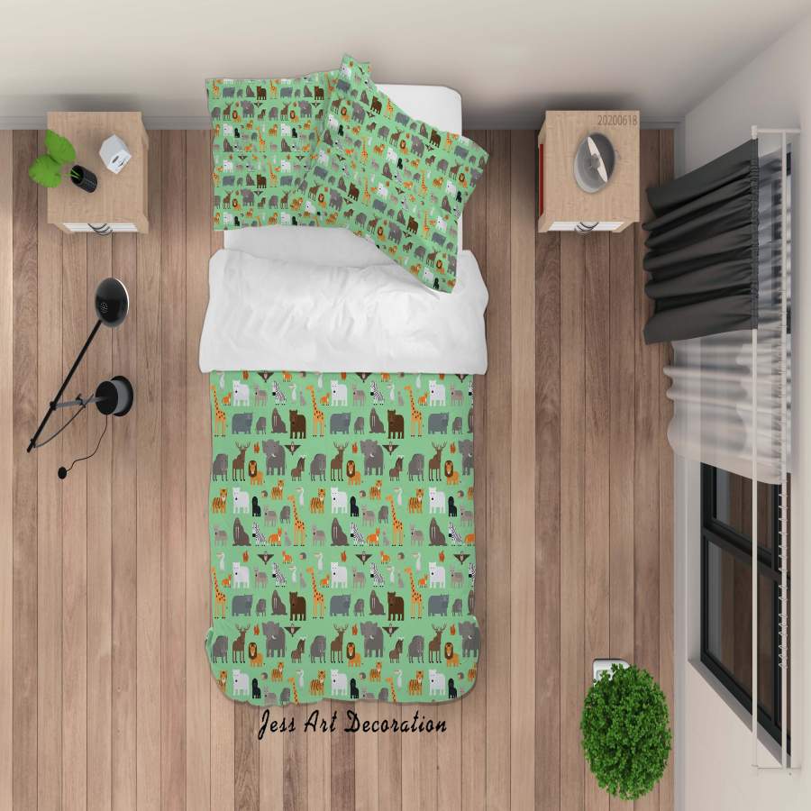 3D Green Cartoon Animal Quilt Cover Set Bedding Set Duvet Cover Pillowcases SF01