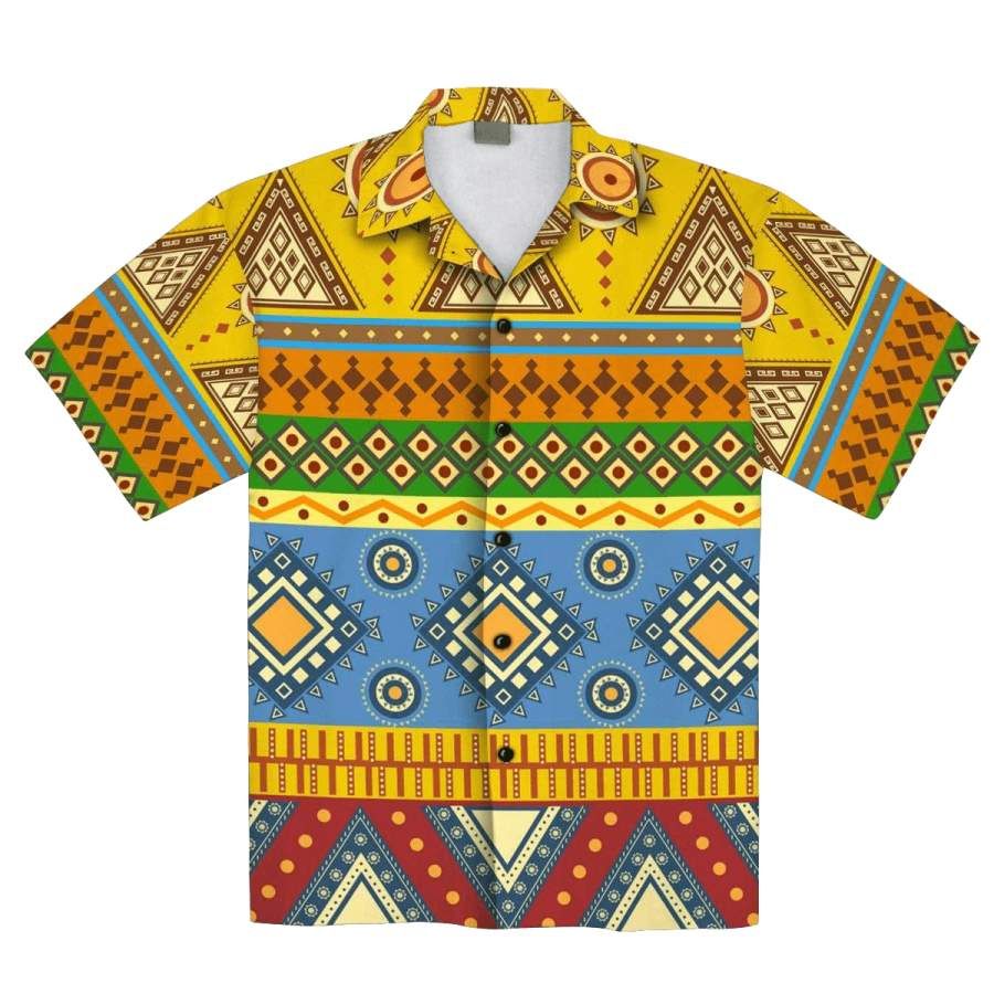 African Pattern Yellow Tropical Hawaiian Aloha Shirts