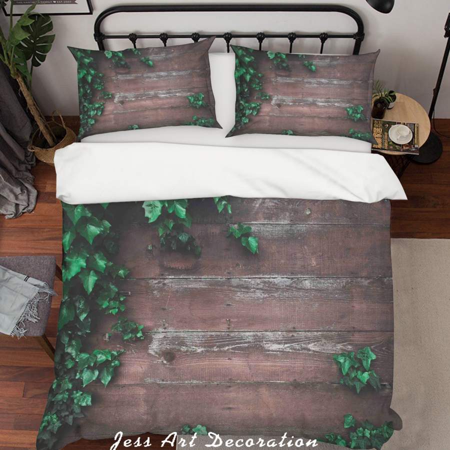 3D Brown Wood Green Leaves Quilt Cover Set Bedding Set Duvet Cover Pillowcases LQH A170