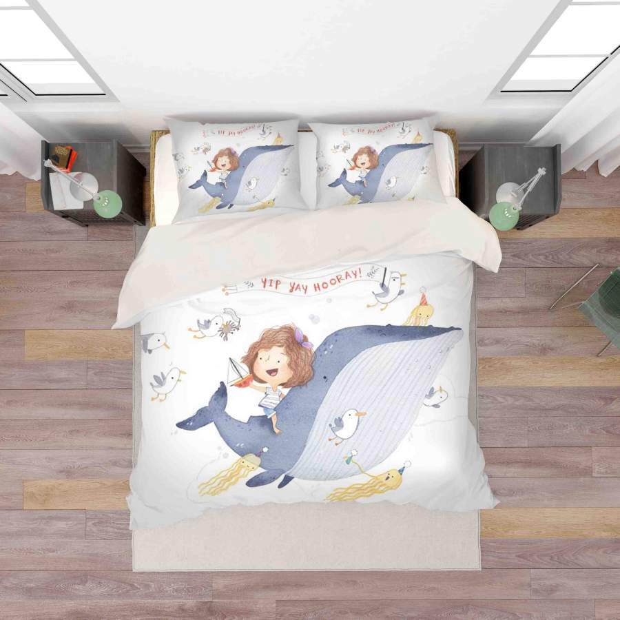 3D Cartoon Shark Girl Sailboat Jellyfish Quilt Cover Set Bedding Set Duvet Cover Pillowcases SF054