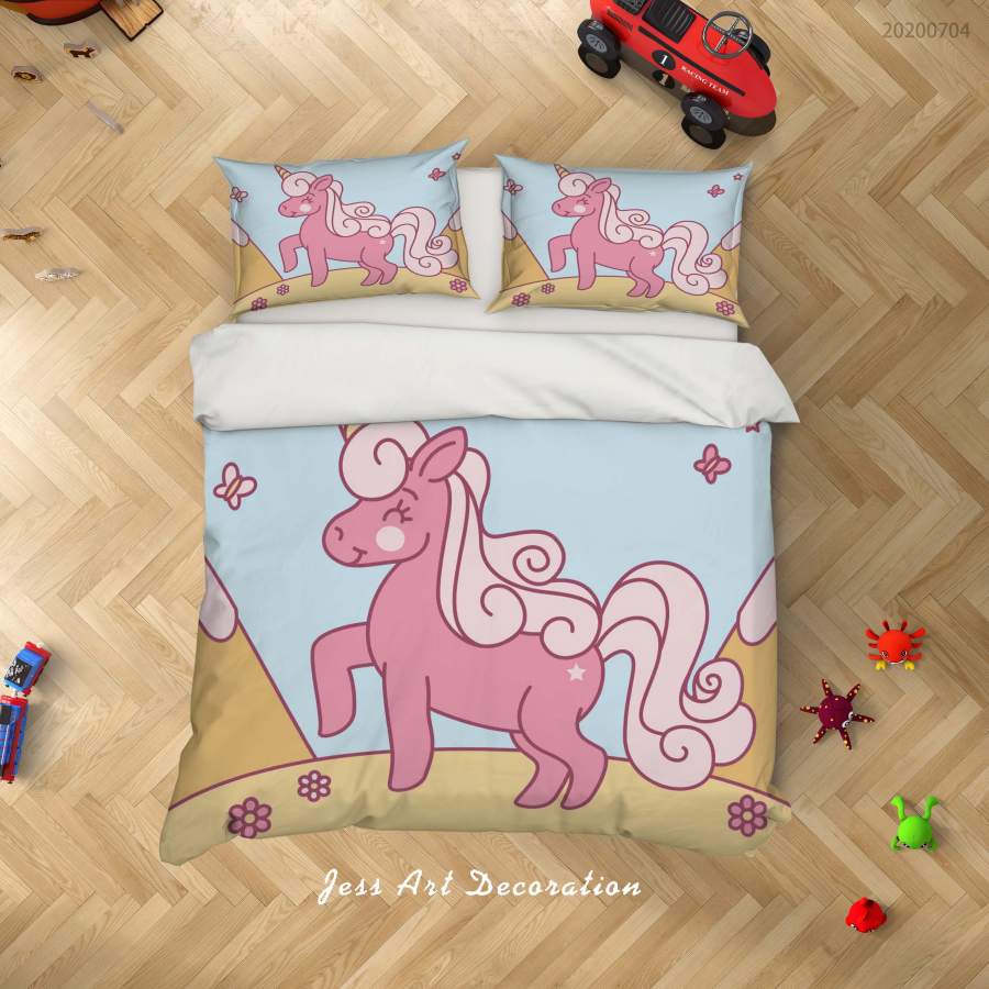 3D Blue Unicorn Quilt Cover Set Bedding Set Duvet Cover Pillowcases SF9