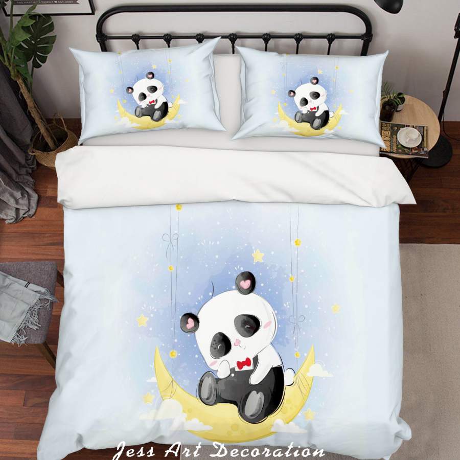 3D Blue Moon Panda Quilt Cover Set Bedding Set Duvet Cover Pillowcases SF91