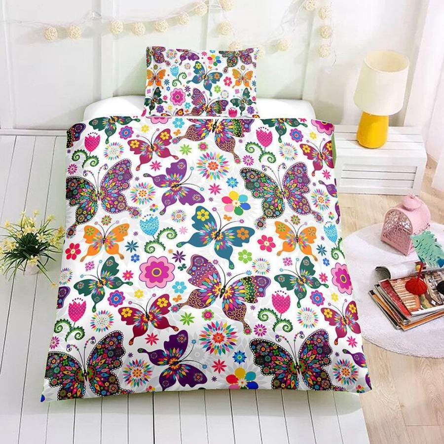 3D Butterfly Kids Pattern Duvet Cover Bedding Set Quilt Cover Pillowcases Personalized  Bedding Queen  King  Full  Double 3 Pcs