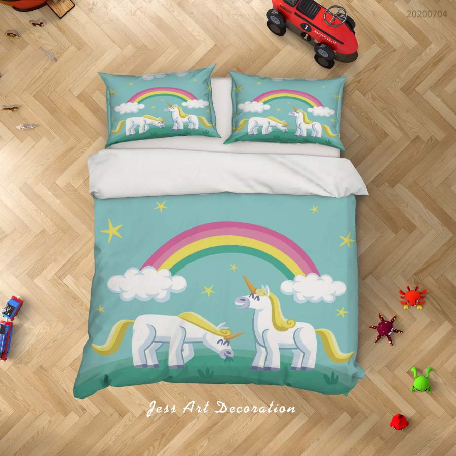 3D Green Unicorn Rainbow Quilt Cover Set Bedding Set Duvet Cover Pillowcases SF129