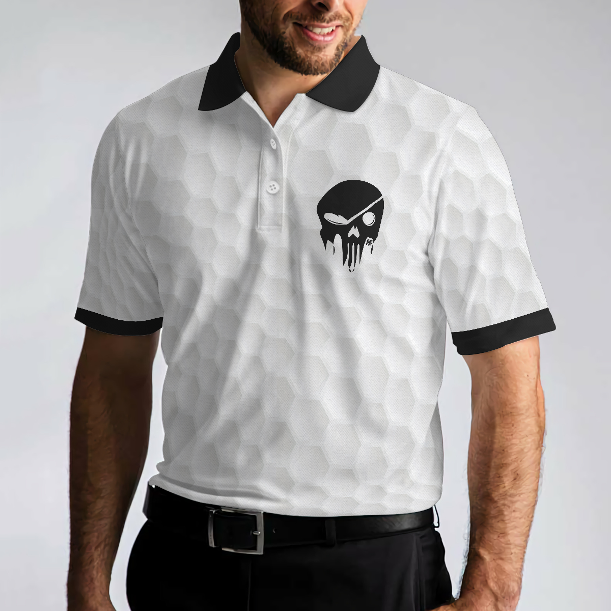 Pattern Skull, Black And White American Flag Men Polo Shirt