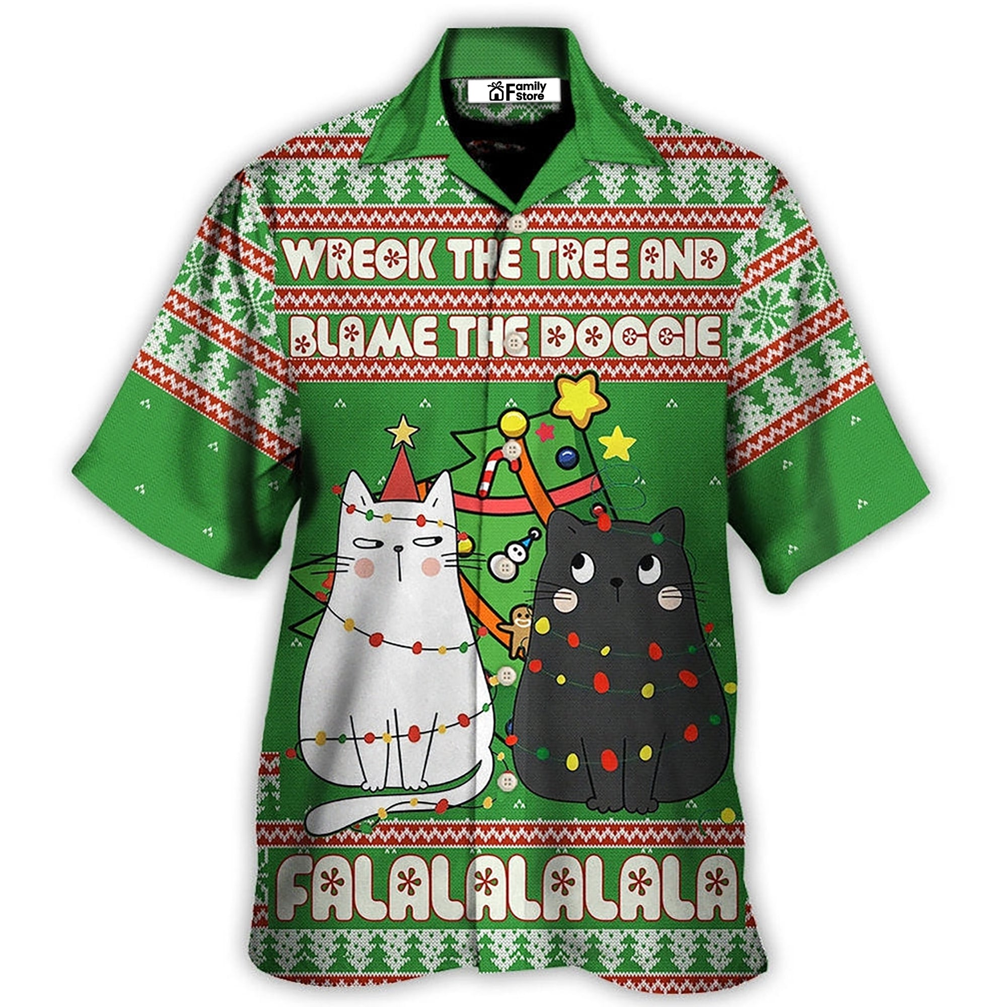 White And Black Cats Wreck The Tree Meowy Christmas – Hawaiian Shirt